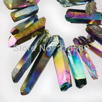H-TB01 Titanium Rainbow Quartz Sticks Crystal Points Spikes Drilled Briolettes Beads 16 inch Strand 12 -36 mm
H-TB01 Titanium Rainbow Quartz Sticks Crystal Points Spikes Drilled Briolettes Beads 16 inch Strand 12 -36 mm