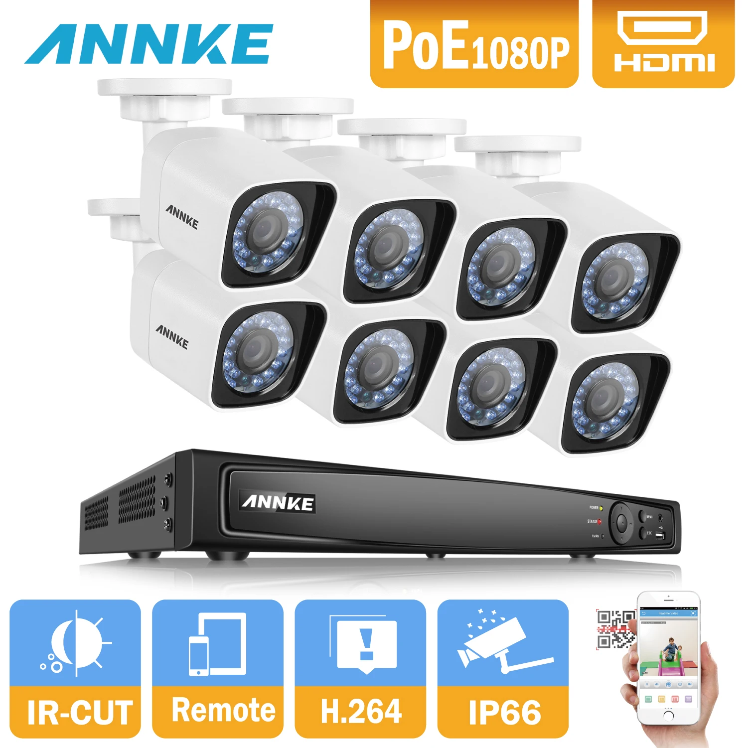 

ANNKE 8CH 6MP NVR 1080P POE Smart IR IP Camera POE NVR Kit With 8PCS 2MP Weatherproof IP66 Camera Recorder View CCTV System