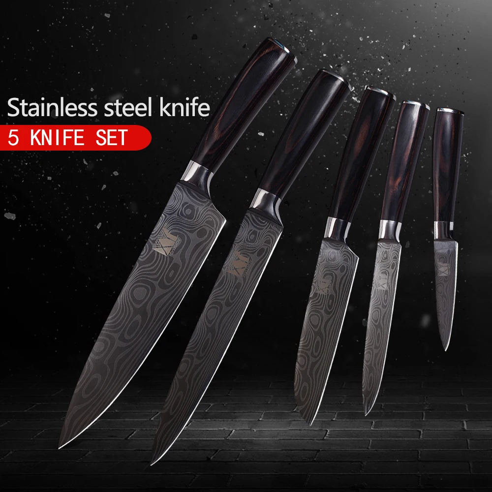 XYj Stainless Steel Knives Fruit Utility Santoku Slicing Chef Kitchen Knife 5pcs Set black Wood Handle Cooking Tools New arrival 
XYj Stainless Steel Knives Fruit Utility Santoku Slicing Chef Kitchen Knife 5pcs Set black Wood Handle Cooking Tools New arrival