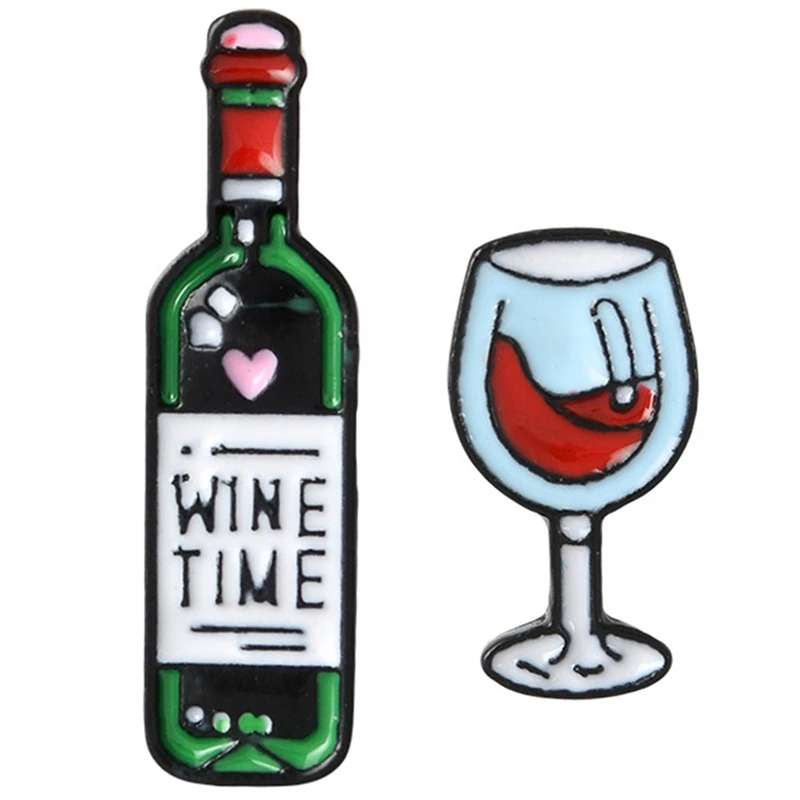 Wine And Glass Enamel Pin Brooches Bag Clothes Lapel Pin Button Badge Cartoon Jewelry Gift For Lovers Friends Aliexpress