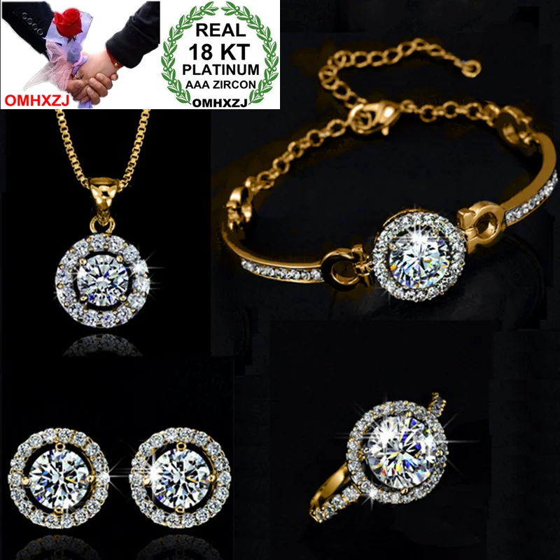 OMHXZJ AAA Austrian Crystal Gold Silver 18KT Platinum Woman Bride Holy Light Necklace Earrings Bracelets Ring Jewelry Sets ST09
OMHXZJ AAA Austrian Crystal Gold Silver 18KT Platinum Woman Bride Holy Light Necklace Earrings Bracelets Ring Jewelry Sets ST09