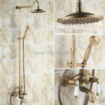 Classic Antique Brass Wall Mounted 8 inch Rain Shower Faucet Set / Dual Ceramic Handles Bathroom Bathtub Mixer Taps Wrs245
Classic Antique Brass Wall Mounted 8 inch Rain Shower Faucet Set / Dual Ceramic Handles Bathroom Bathtub Mixer Taps Wrs245