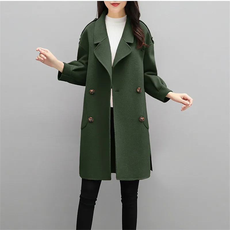 Woolen Coat Women 2018 Spring Double breasted Mediun long Woolen Jacket Autumn Lady Pure color Temperament Loose Outerwear DT100
Woolen Coat Women 2018 Spring Double breasted Mediun long Woolen Jacket Autumn Lady Pure color Temperament Loose Outerwear DT100
