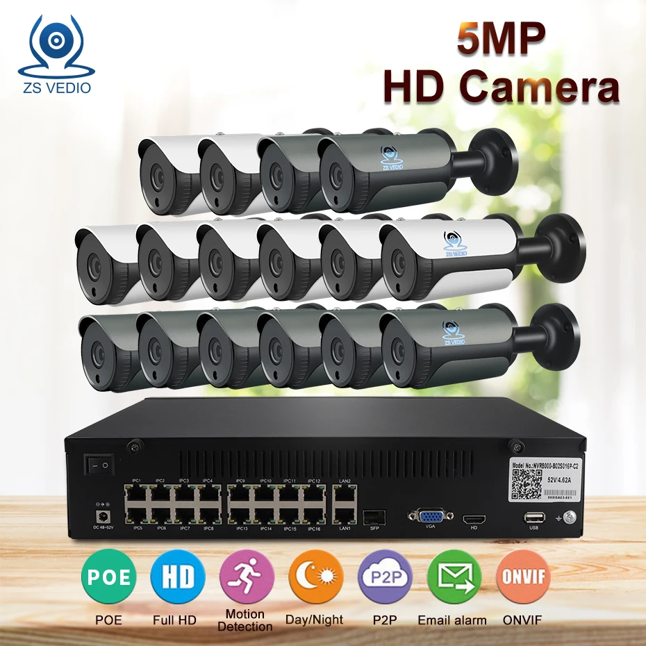 ZSVEDIO H.265 5MP 2592 * 1944 Surveillance CCTV System 48V PoE 16CH NVR Kit 5MP Bullet IP Camera Waterproof outdoor CCTV Camera
ZSVEDIO H.265 5MP 2592 * 1944 Surveillance CCTV System 48V PoE 16CH NVR Kit 5MP Bullet IP Camera Waterproof outdoor CCTV Camera