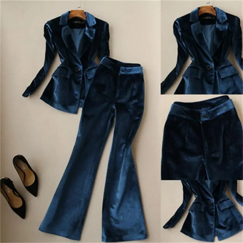 Fashion Pants suit female fall / winter New high quality Casual Gold velvet suit female+wide leg pants two-piece OL suit women
Fashion Pants suit female fall / winter New high quality Casual Gold velvet suit female+wide leg pants two-piece OL suit women