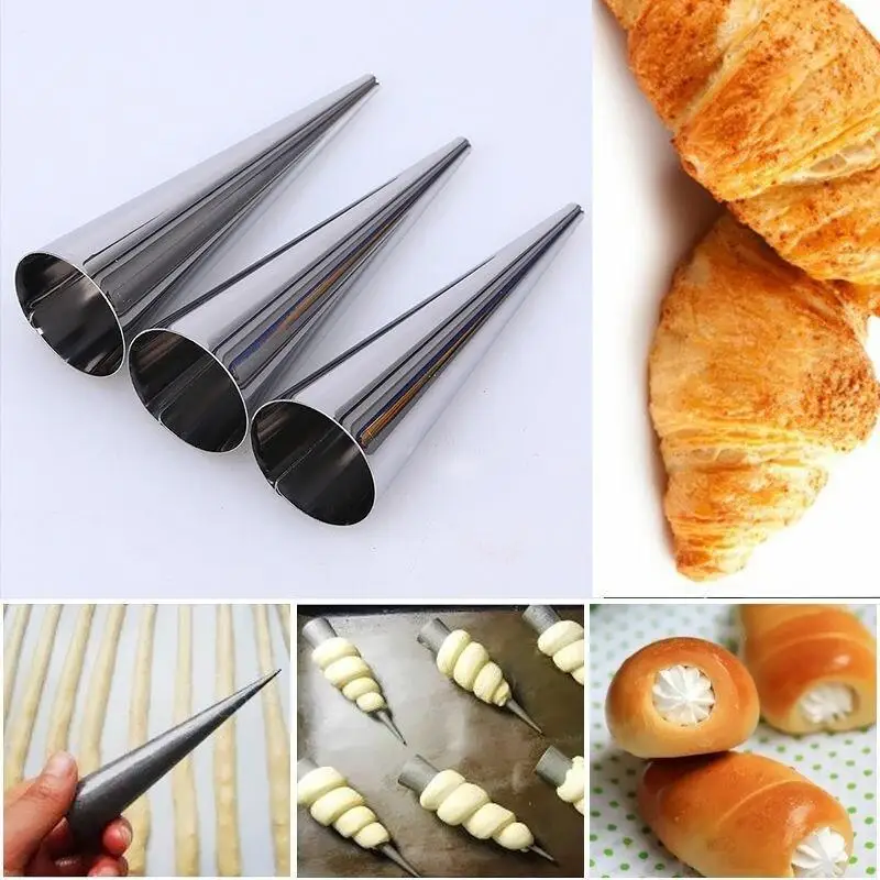 High Quality Conical Tube Cone Roll Moulds Stainless Steel Spiral Croissants Molds Pastry Cream Horn Cake Bread Mold
High Quality Conical Tube Cone Roll Moulds Stainless Steel Spiral Croissants Molds Pastry Cream Horn Cake Bread Mold