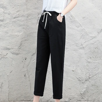 

Cotton and linen nine pants spring and summer thin section straight loose casual pants women's washed pants Harlan feet pants