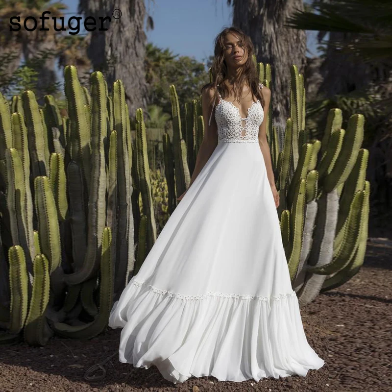 Beach Bohemian Wedding Dress 2019 Spaghetti Straps Lace Chiffon A Line Backless Boho Bridal Gowns Robe De Mariee
Beach Bohemian Wedding Dress 2019 Spaghetti Straps Lace Chiffon A Line Backless Boho Bridal Gowns Robe De Mariee