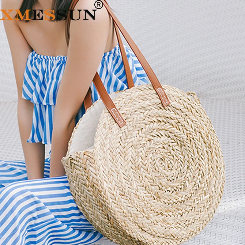 XMESSUN Round Straw Bags Moroccan Palm Basket Bag Women Hand Woven Beach Bag Natural Oval Large Big Tote Circle Handbag Dropship
XMESSUN Round Straw Bags Moroccan Palm Basket Bag Women Hand Woven Beach Bag Natural Oval Large Big Tote Circle Handbag Dropship