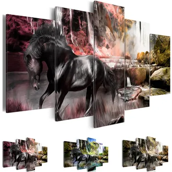 Abstract Canvas Art Painting 5 Pieces Black Horse on Crimson Sky Water Fall Background Printing Poster Wall Art Home Decor
Abstract Canvas Art Painting 5 Pieces Black Horse on Crimson Sky Water Fall Background Printing Poster Wall Art Home Decor
