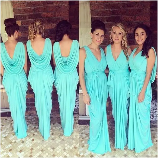 Glowing Teal / Turquoise Bridesmaid Dresses 2017 V-Neck Drapped Ruffles Chiffon Backless Junior Long Robe
Glowing Teal / Turquoise Bridesmaid Dresses 2017 V-Neck Drapped Ruffles Chiffon Backless Junior Long Robe