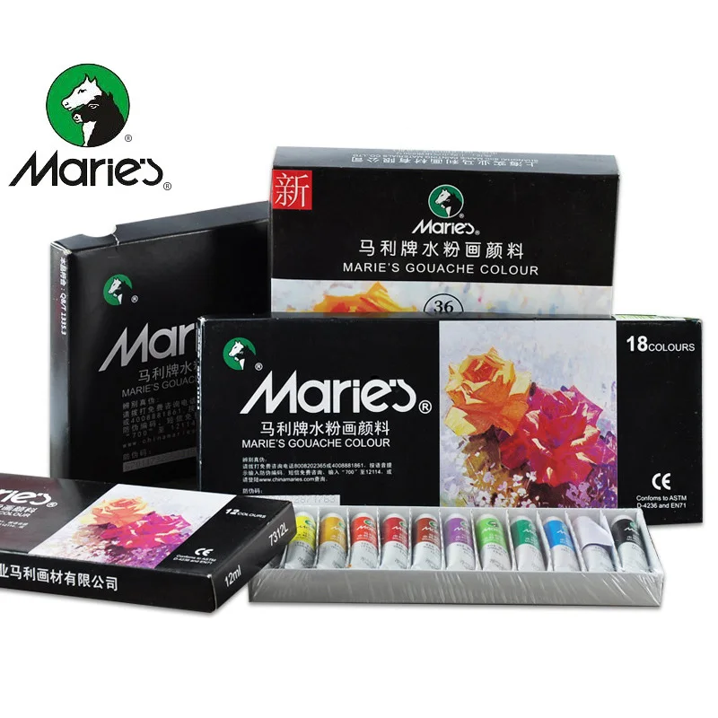 Набор для рисования гуашью Marie's 12/18/24/36 цветов высококачественный прозрачный