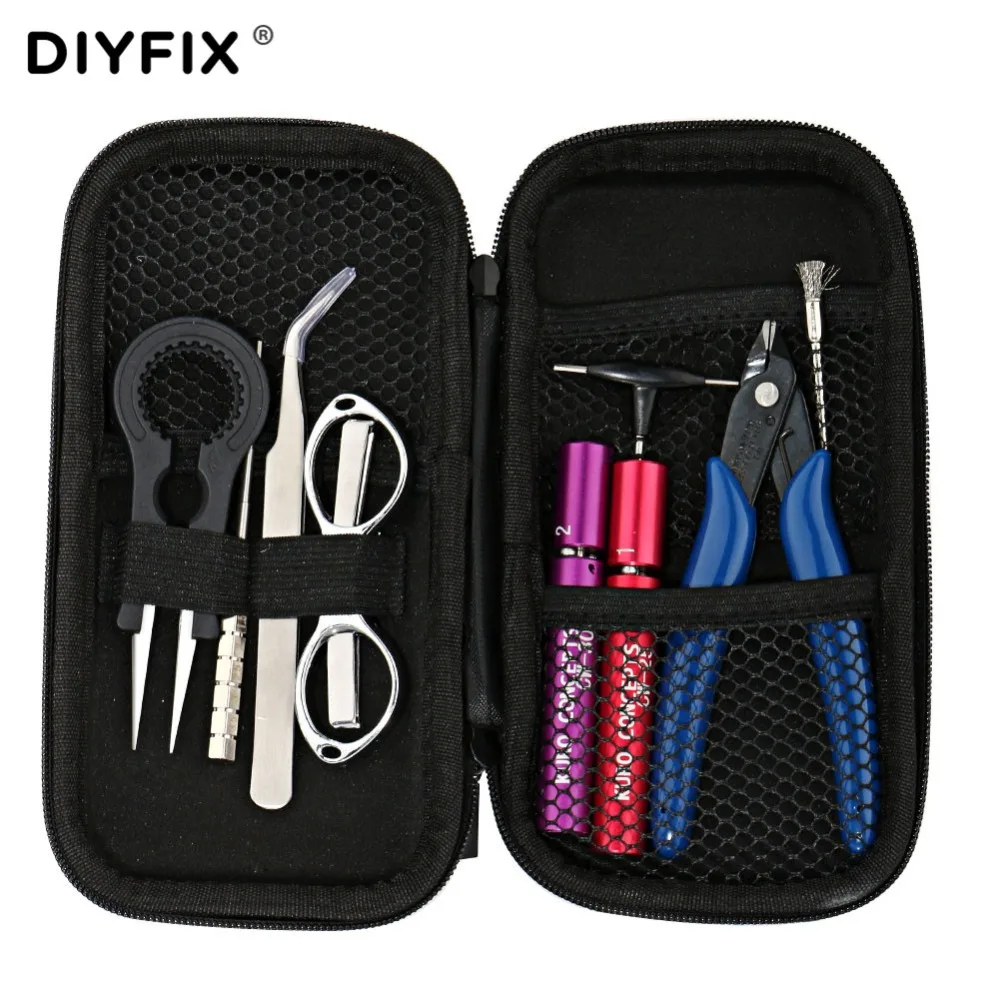 

9 in 1 Vape DIY Tool Set Bag Ceramic Tweezers Wire Coil Jig Winding Pliers for Electronic Cigarette RBA RDA Atomizer Accessories