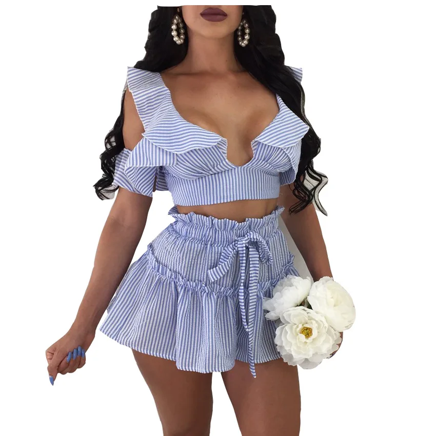 2018 Summer Set Women Sexy Cold Shoulder Ruffle Crop Top and Shorts Set Elegant Beach Party Two Piece Sets Striped Short Suit
2018 Summer Set Women Sexy Cold Shoulder Ruffle Crop Top and Shorts Set Elegant Beach Party Two Piece Sets Striped Short Suit