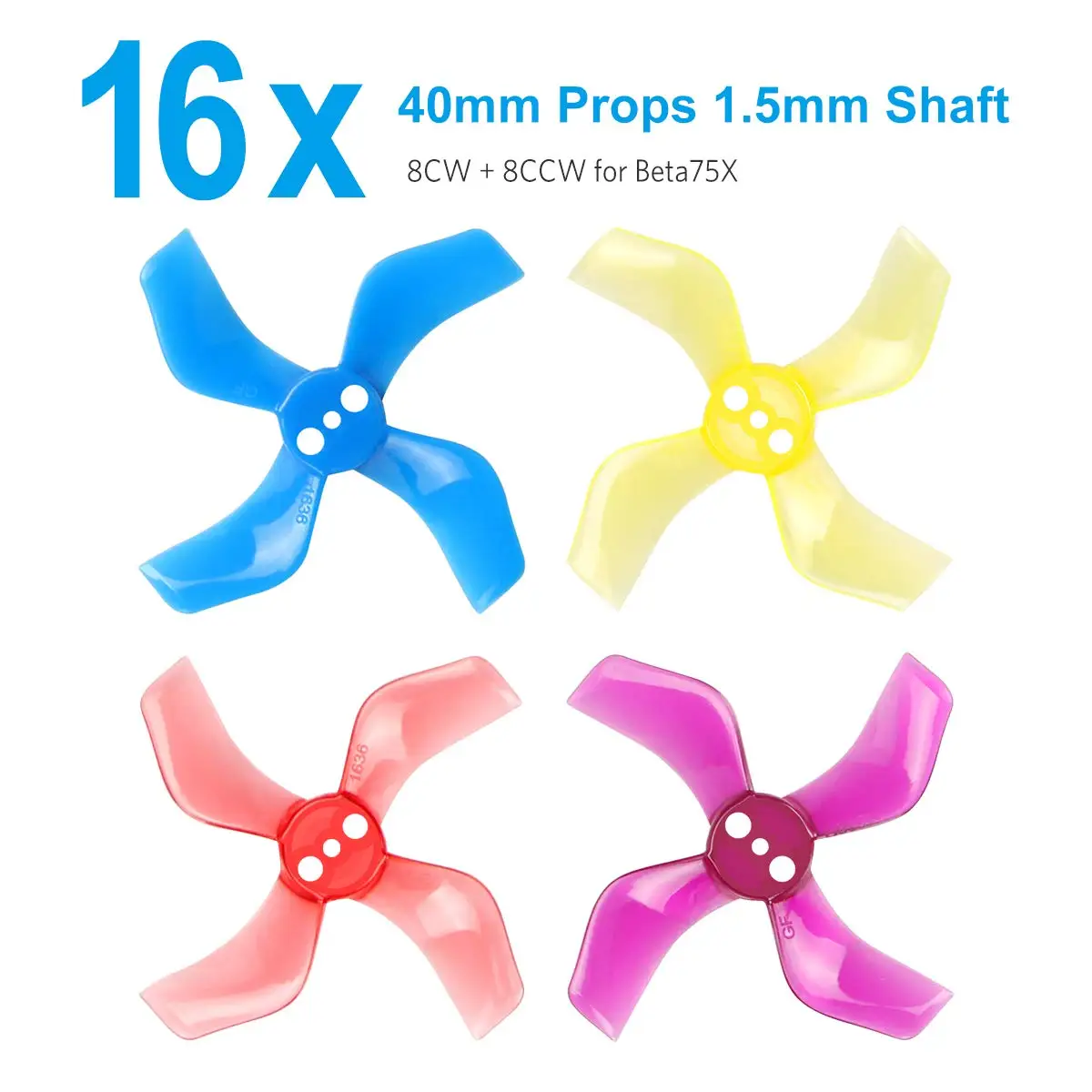 

BETAFPV Gemfan 16pcs 40mm 4-Blade Props 1.5mm Shaft Propellers for Beta75X 2S Brushless BNF FPV Whoop Drone 1103 Brushless Motor