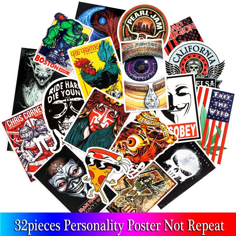 32PCS Personality Poster Stickers Art Pattern Sticker For Luggage Skateboard Guitar Laptop Motorcycle Sticker
32PCS Personality Poster Stickers Art Pattern Sticker For Luggage Skateboard Guitar Laptop Motorcycle Sticker