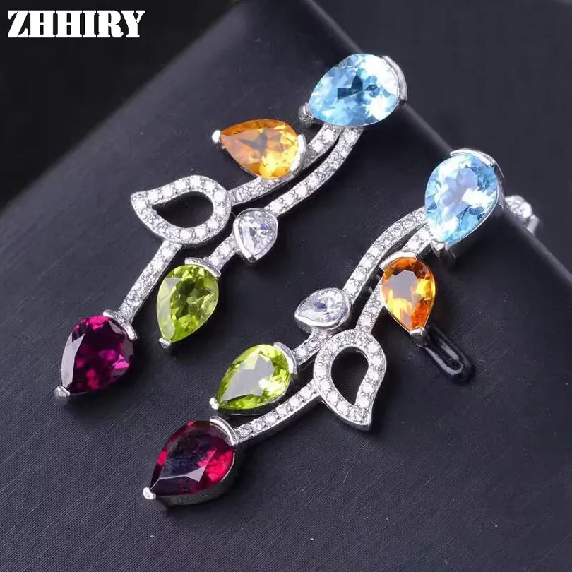 ZHHIRY Natural Blue Topaz Citrine Peridot Pyrope Gem Stone Earring Genuine 925 Sterling Silver Woman Colored Stone Earrings 
ZHHIRY Natural Blue Topaz Citrine Peridot Pyrope Gem Stone Earring Genuine 925 Sterling Silver Woman Colored Stone Earrings