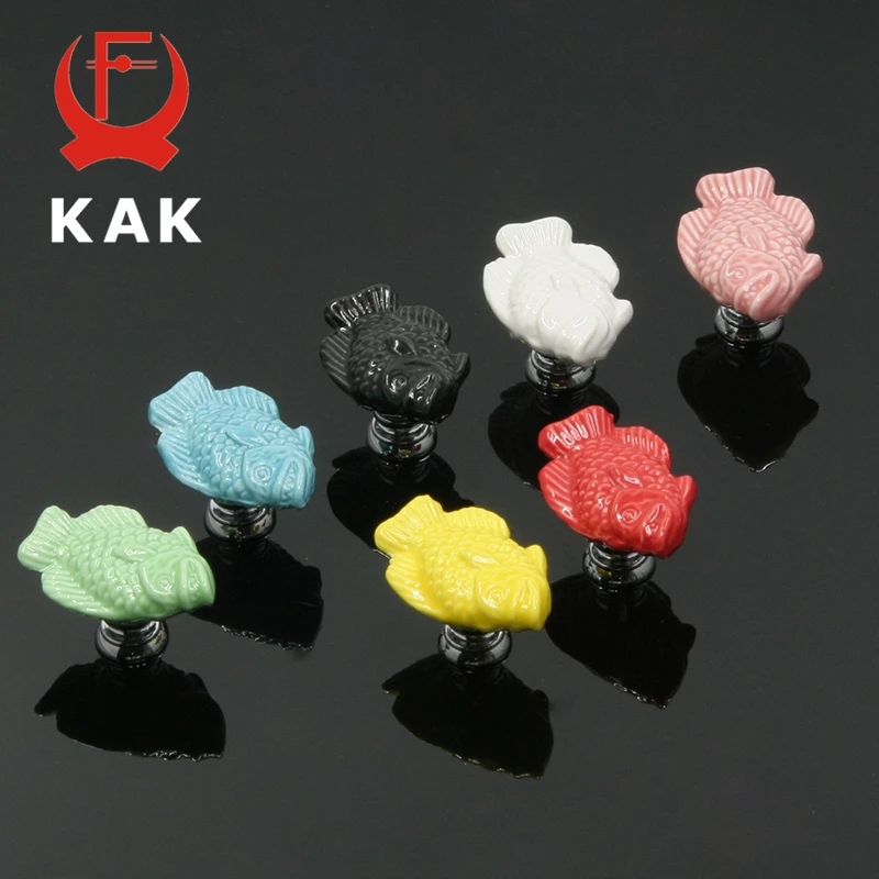 KAK керамические ручки для ящиков с мультяшными рыбками кухонные шкафа Мебельная