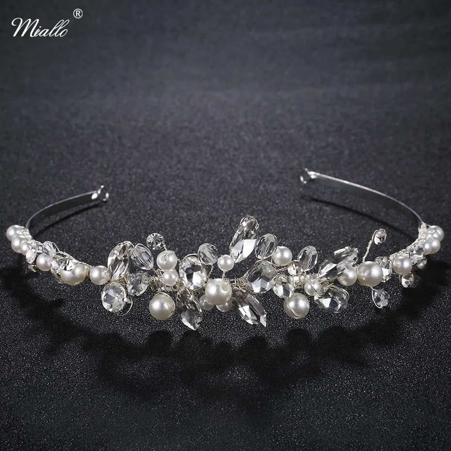 

Miallo Fashion Handmade Princess Tiaras and Crowns Austrian Crystal Pearls Women Wedding Hair Jewelry Bridal Hair Accessories