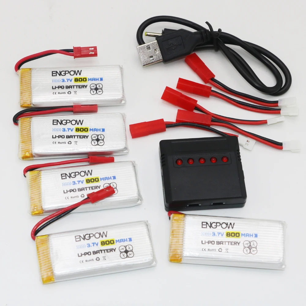 

5 in 1 3.7V USB Charger X5 with 5pcs 3.7V 800mah lipo battery For H12C H12W DFD F181 RC Quadcopter Drone Parts