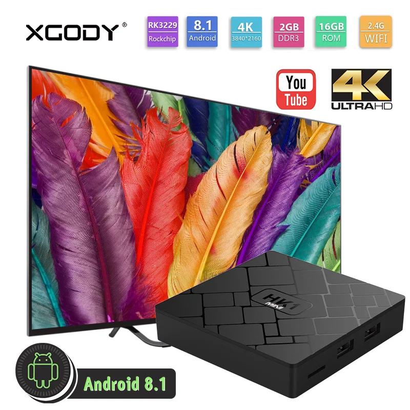 

Original XGODY HK1 Mini 4K HD Media Player Quad Core 2GB+16GB Smart TV Box Android 8.1 Oreo Streamer TV Receiver Netflix Youtube