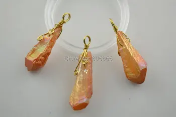 Peach Champagne Natural Crystal Point Pillar Gold color Wire Wrapped Pendants 5pc per lot
Peach Champagne Natural Crystal Point Pillar Gold color Wire Wrapped Pendants 5pc per lot