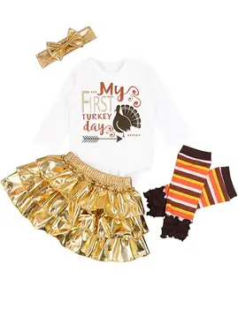 Oklady Baby Girl My First Thanksgiving Outfit Newborn Letter Print Romper Turkey Print Pant with Gold Tutu Dress Sets
Oklady Baby Girl My First Thanksgiving Outfit Newborn Letter Print Romper Turkey Print Pant with Gold Tutu Dress Sets