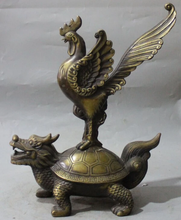 14"Marked Chinese Bronze Phoenix On Dragon Turtle tortoise Buddha Chicken Statue R0709
14"Marked Chinese Bronze Phoenix On Dragon Turtle tortoise Buddha Chicken Statue R0709