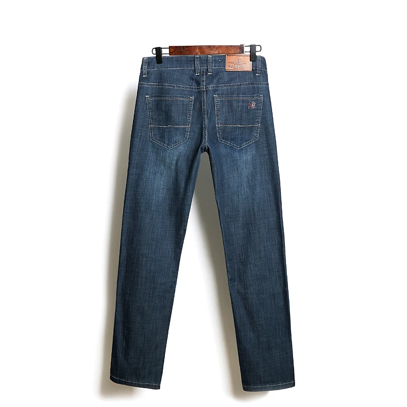 KSTUN Business Casaul Mens Jeans Retro Blue Straight Elasticity Summer Thin Vintage Man Long