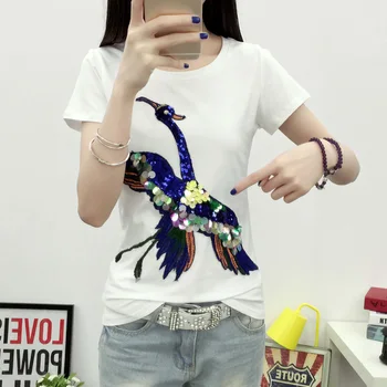Korean Women T-shirt Tops 2017 Spring Summer Sequined Phoenix T Shirt Short Sleeve Cotton Top and Tees Big Size O-neck Tshirts
Korean Women T-shirt Tops 2017 Spring Summer Sequined Phoenix T Shirt Short Sleeve Cotton Top and Tees Big Size O-neck Tshirts