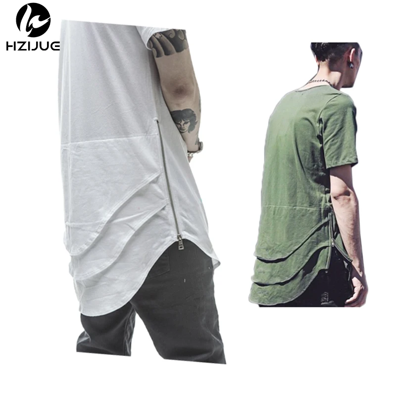 

Side Zipper Extended Man Mens Hip Hop Hiphop Swag Long Casual T Shirt Top Tees Justin Bieber Style Clothes Clothing KANYE