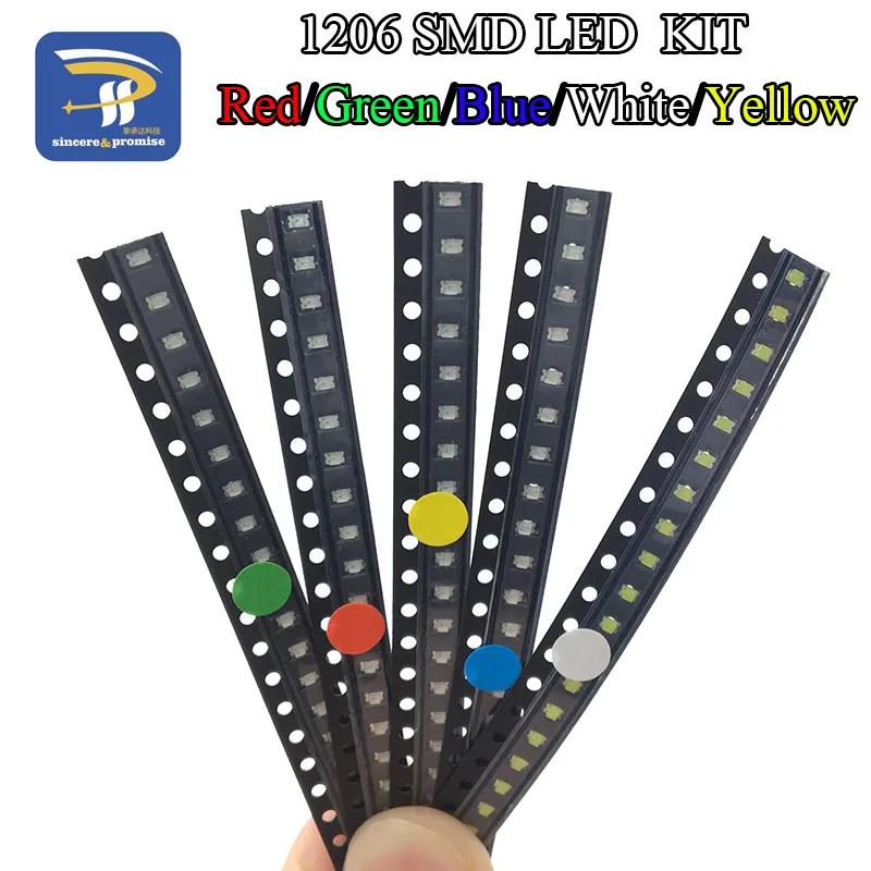 100PCS/LOT 1206 SMD White Red Blue Green Yellow 20pcs each Super Bright 1206 SMD LED Diodes Package Kit
100PCS/LOT 1206 SMD White Red Blue Green Yellow 20pcs each Super Bright 1206 SMD LED Diodes Package Kit