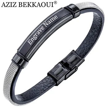 AZIZ BEKKAOUI Engrave Name Steel Mesh Leather Bracelet for Men Black Punk Stainless Steel Cowhide Bracelets Jewelry Gift
AZIZ BEKKAOUI Engrave Name Steel Mesh Leather Bracelet for Men Black Punk Stainless Steel Cowhide Bracelets Jewelry Gift