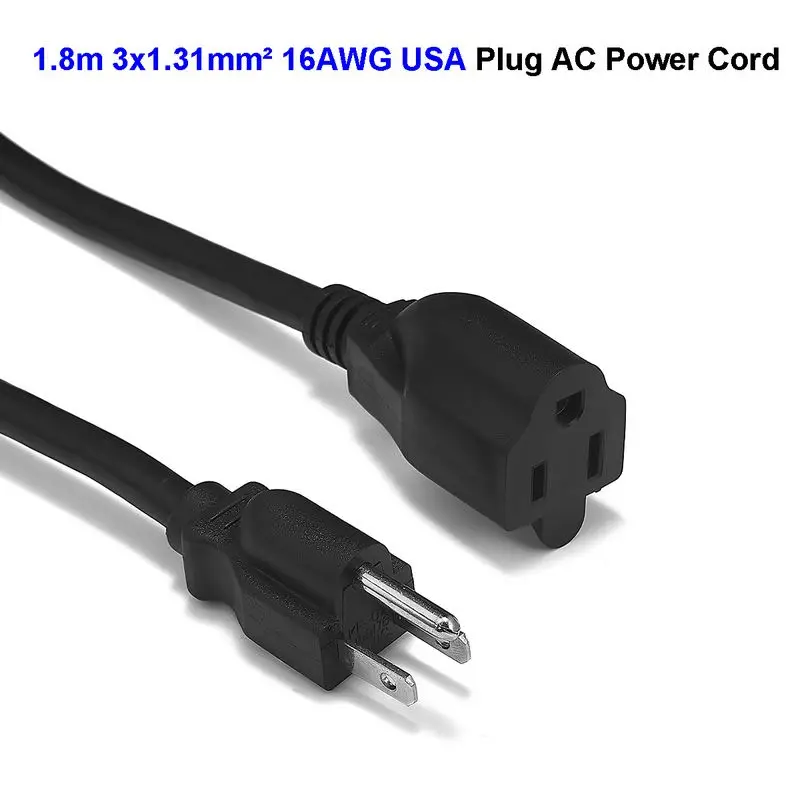USA Plug Power Extension Cord NEMA 5-15R to 5-15P 1.8m 16AWG Power Cable For Desktop PC Computer Monitor PSU Antminer Printer
USA Plug Power Extension Cord NEMA 5-15R to 5-15P 1.8m 16AWG Power Cable For Desktop PC Computer Monitor PSU Antminer Printer
