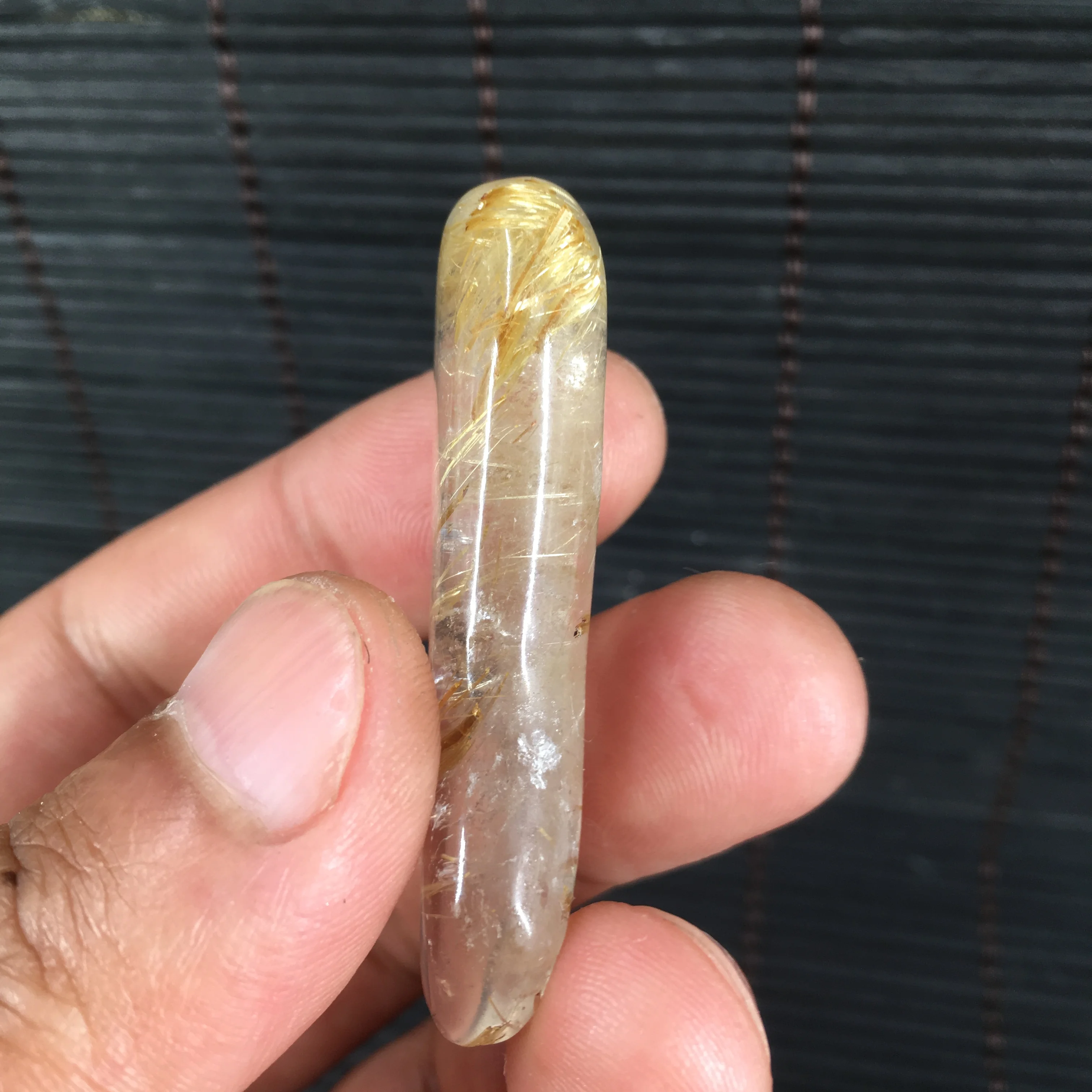 Natural Golden Rutile Quartz Crystal hair Quartz crystal carved pendant T1377