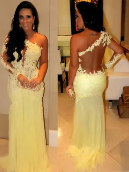 Sexy One Shoulder Mermaid Prom Dress Long Sleeves Lace Appliques See Through Tulle Chiffon Elegant Evening Dresses Party Gowns
Sexy One Shoulder Mermaid Prom Dress Long Sleeves Lace Appliques See Through Tulle Chiffon Elegant Evening Dresses Party Gowns