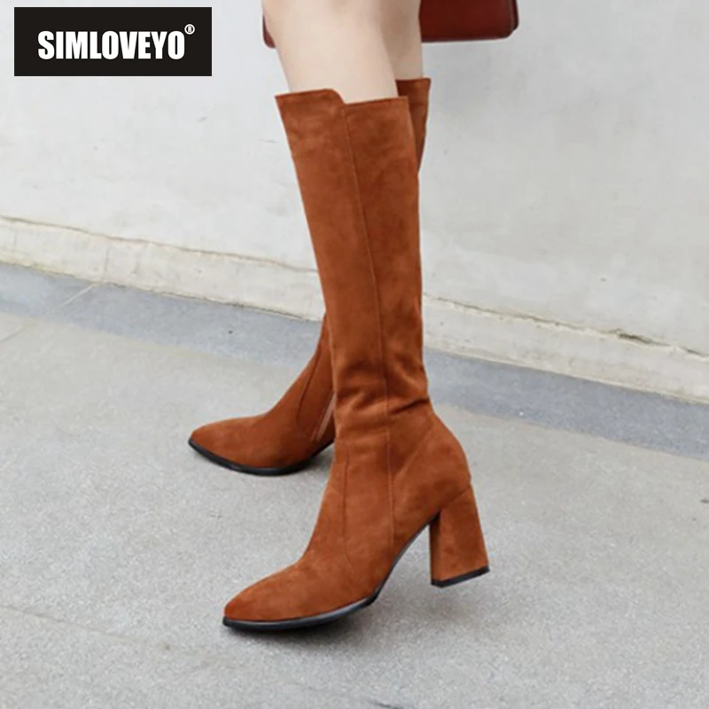 SIMLOVEYO Winter Shoes women Pointed toe Mis calf Boots Flock Zipper Thick high heel Solid casual shoes Botas feiminino A1357b
SIMLOVEYO Winter Shoes women Pointed toe Mis calf Boots Flock Zipper Thick high heel Solid casual shoes Botas feiminino A1357b