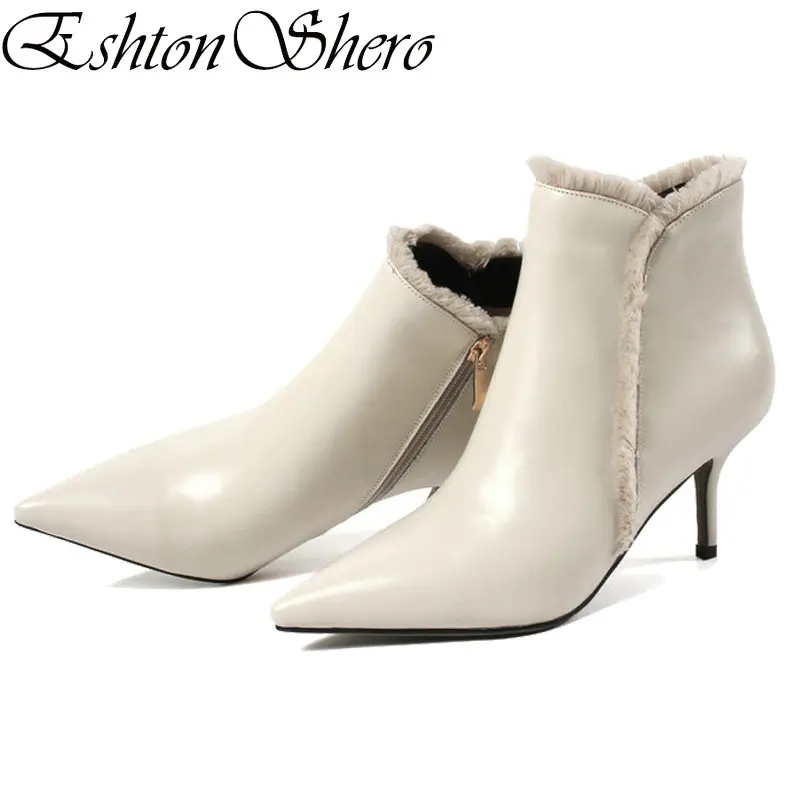 EshtonShero Women Ankle Boots Shoes Woman Leather+ PU Zipper Pointed Toe Thin High Heel Fur Ladies Wedding Boot Size 34-43
EshtonShero Women Ankle Boots Shoes Woman Leather+ PU Zipper Pointed Toe Thin High Heel Fur Ladies Wedding Boot Size 34-43