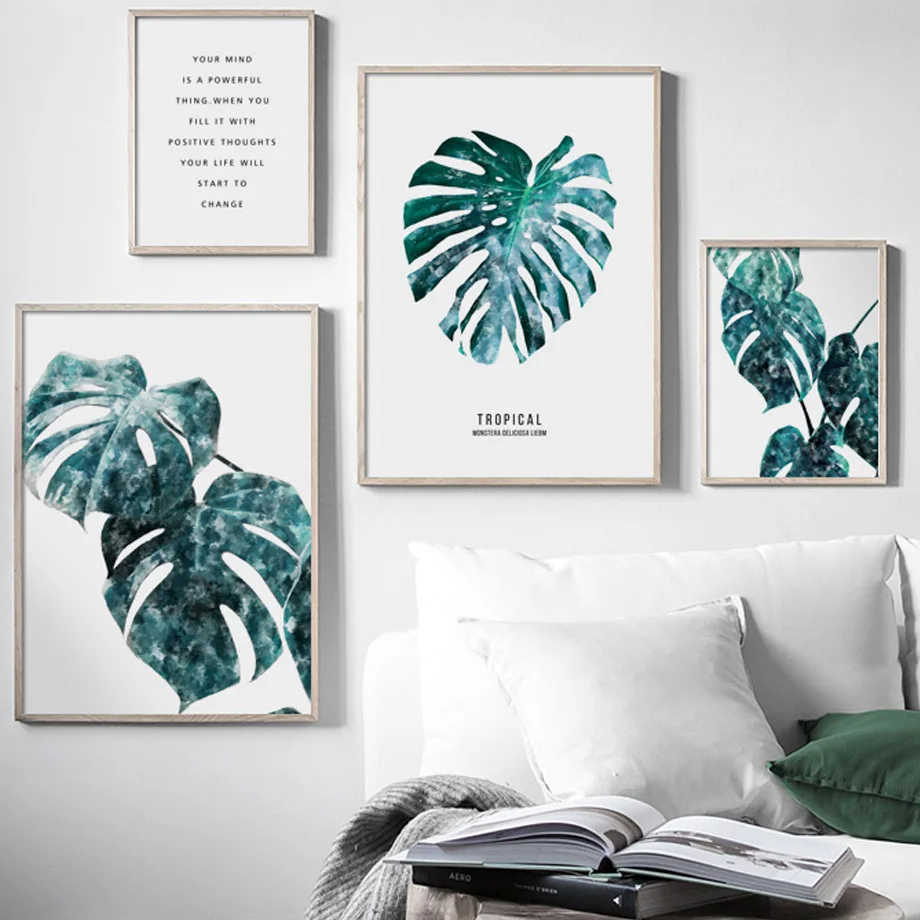 

Watercolor Monstera Leaves Quotes Nordic Posters And Prints Wall Art Canvas Painting Plant Wall Pictures For Living Room Decor