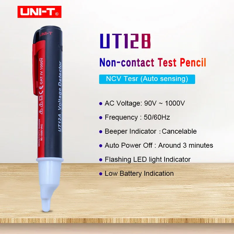 UNI-T UT12B AC Voltage Detector electrical test pencil Non-Contact 50/60Hz 90V~1000V AC Voltage Detectors Auto Power Off
UNI-T UT12B AC Voltage Detector electrical test pencil Non-Contact 50/60Hz 90V~1000V AC Voltage Detectors Auto Power Off