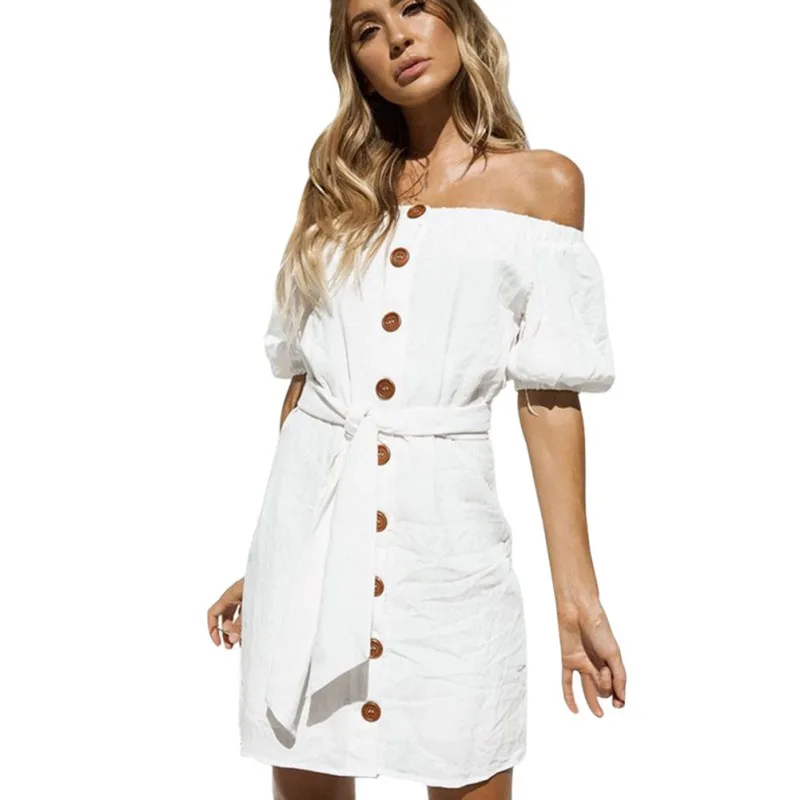2019 Women's Summer Off The Shoulder Puff Sleeve Button Down Tie Waist Casual Mini Pencil Dress
2019 Women's Summer Off The Shoulder Puff Sleeve Button Down Tie Waist Casual Mini Pencil Dress