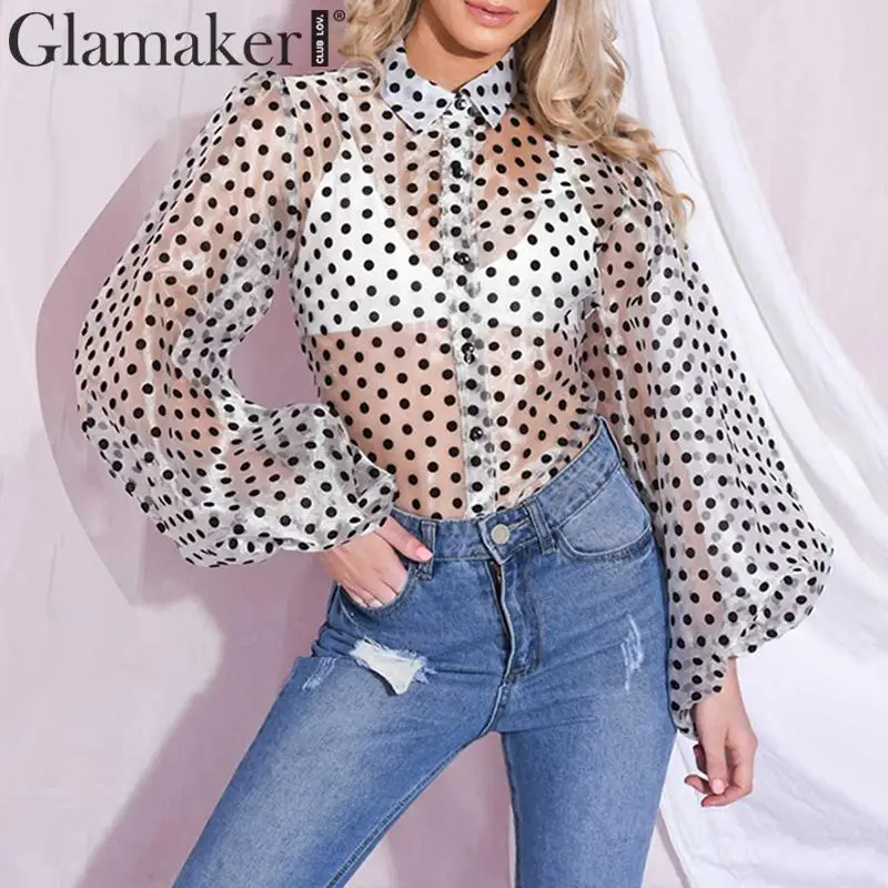 Glamaker Sexy polk dot black mesh blouse shirt Women long sleeve transparent ladies shirt Tops elegant streetwear blouses summer
Glamaker Sexy polk dot black mesh blouse shirt Women long sleeve transparent ladies shirt Tops elegant streetwear blouses summer