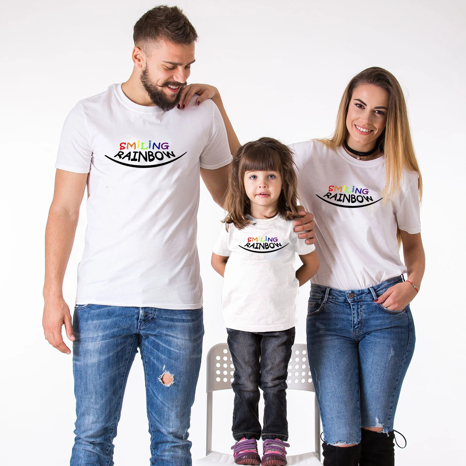 Smiling Rainbow Family White Matching Tshirts Daddy Mom Son Daughter Outfits Clothing T Shirt New Parents and Me Clothes
Smiling Rainbow Family White Matching Tshirts Daddy Mom Son Daughter Outfits Clothing T Shirt New Parents and Me Clothes