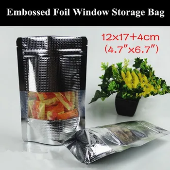 

50pcs 12x17+4cm (4.7"x6.7") 160micron Embossed Matt Silver Aluminium Foil Window Ziplock Bag Metallic Resealable Storage Bag