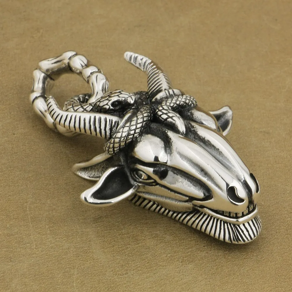 LINSION 925 Sterling Silver Docile Goat & Evil Snake Pendant Mens Biker Rock Punk Style 9M021 Just | Украшения и аксессуары