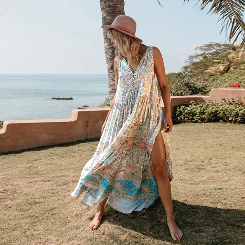 Sleeveless Print Boho Beach Dress Women 2019 V-Neck Gypsy Maxi Dress Button-up Split Women Sundress Dresses For Women
Sleeveless Print Boho Beach Dress Women 2019 V-Neck Gypsy Maxi Dress Button-up Split Women Sundress Dresses For Women