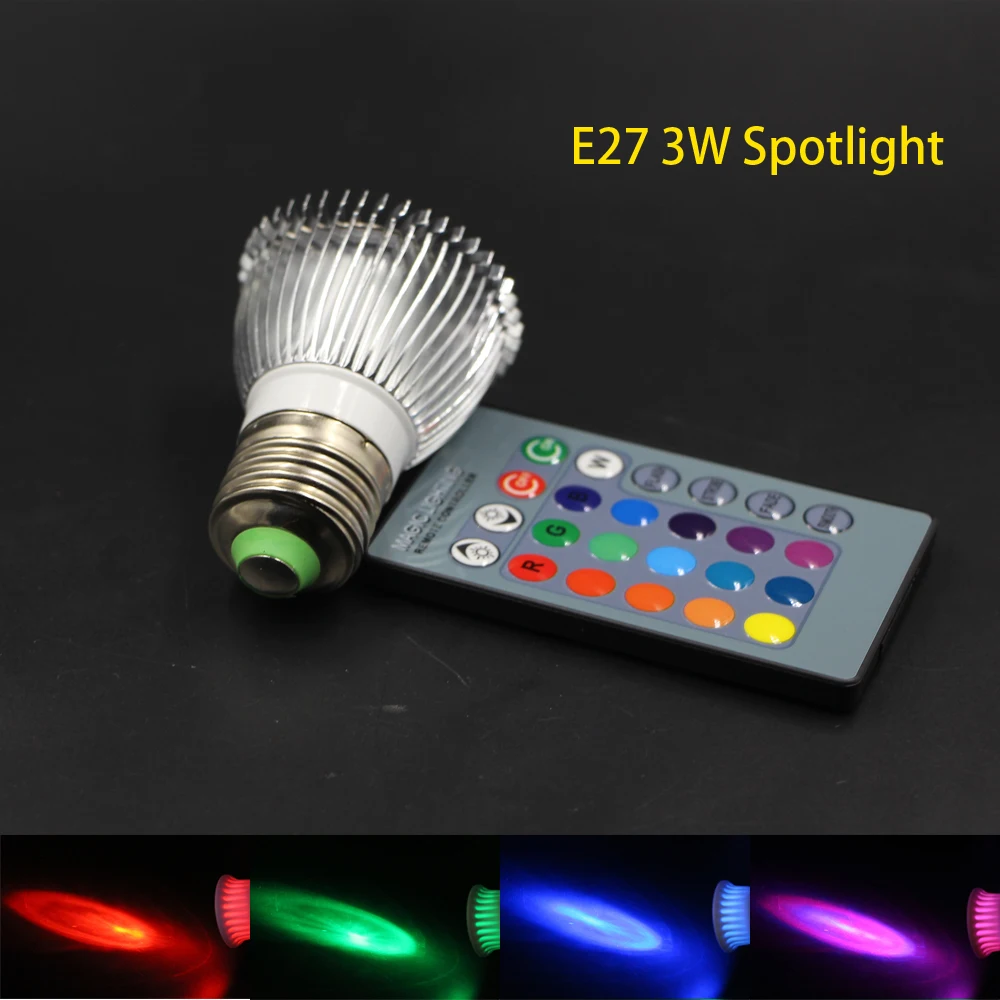 E27 3 Вт RGB Светодиодный прожектор с регулируемой яркостью AC 85 V-265 V Magic 16 цветов