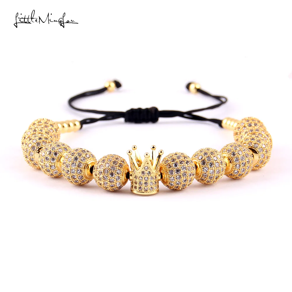 

Little MingLou Women Luxury Bracelet White CZ Ball Connector & 4mm Beads Braided Macrame Bracelets & Bangles For Women Jewelry