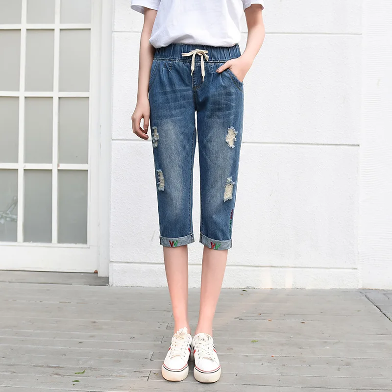 Casual Jeans Capris Female Summer Women Hole Knee Length Denim Pants Women's Jeans With High Waist Plus Size Jean For Woman
Casual Jeans Capris Female Summer Women Hole Knee Length Denim Pants Women's Jeans With High Waist Plus Size Jean For Woman