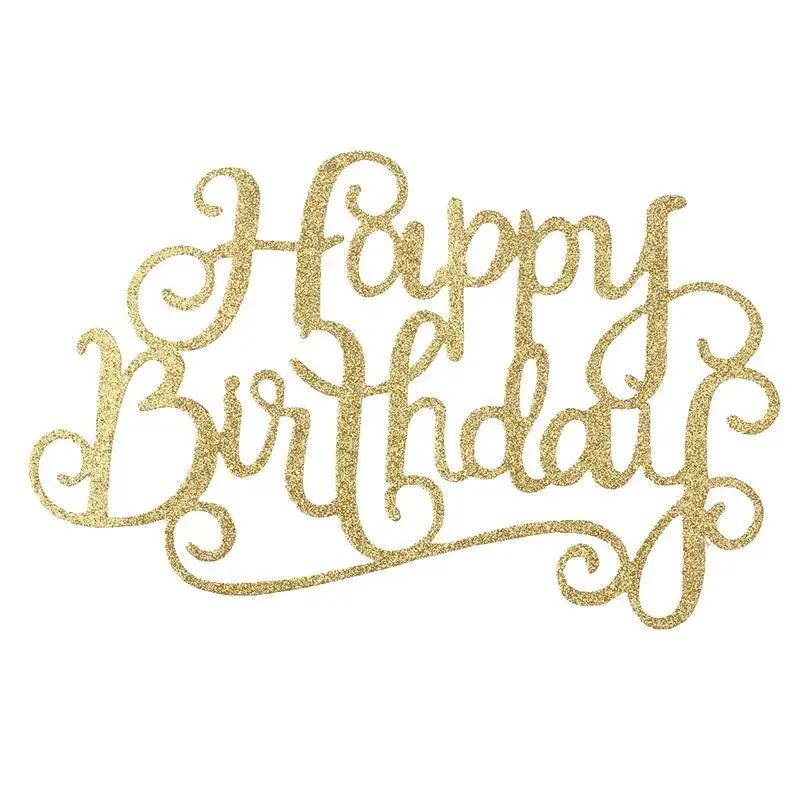 gold glitter happy birthday cake topper calligraphy topper